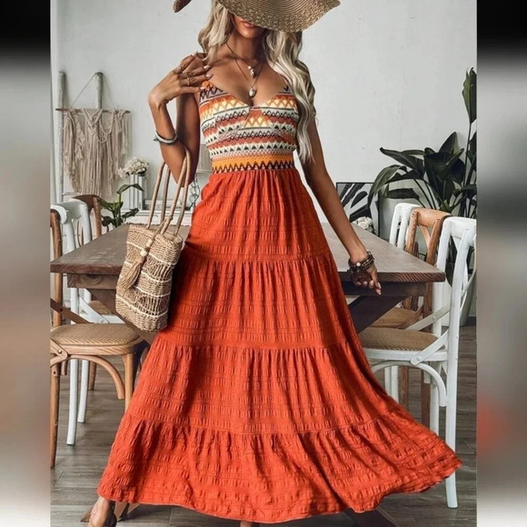 Women's Halterneck Tassel Rope Tie High Slit Backless Casual Holiday Dress - Picture 3 of 4